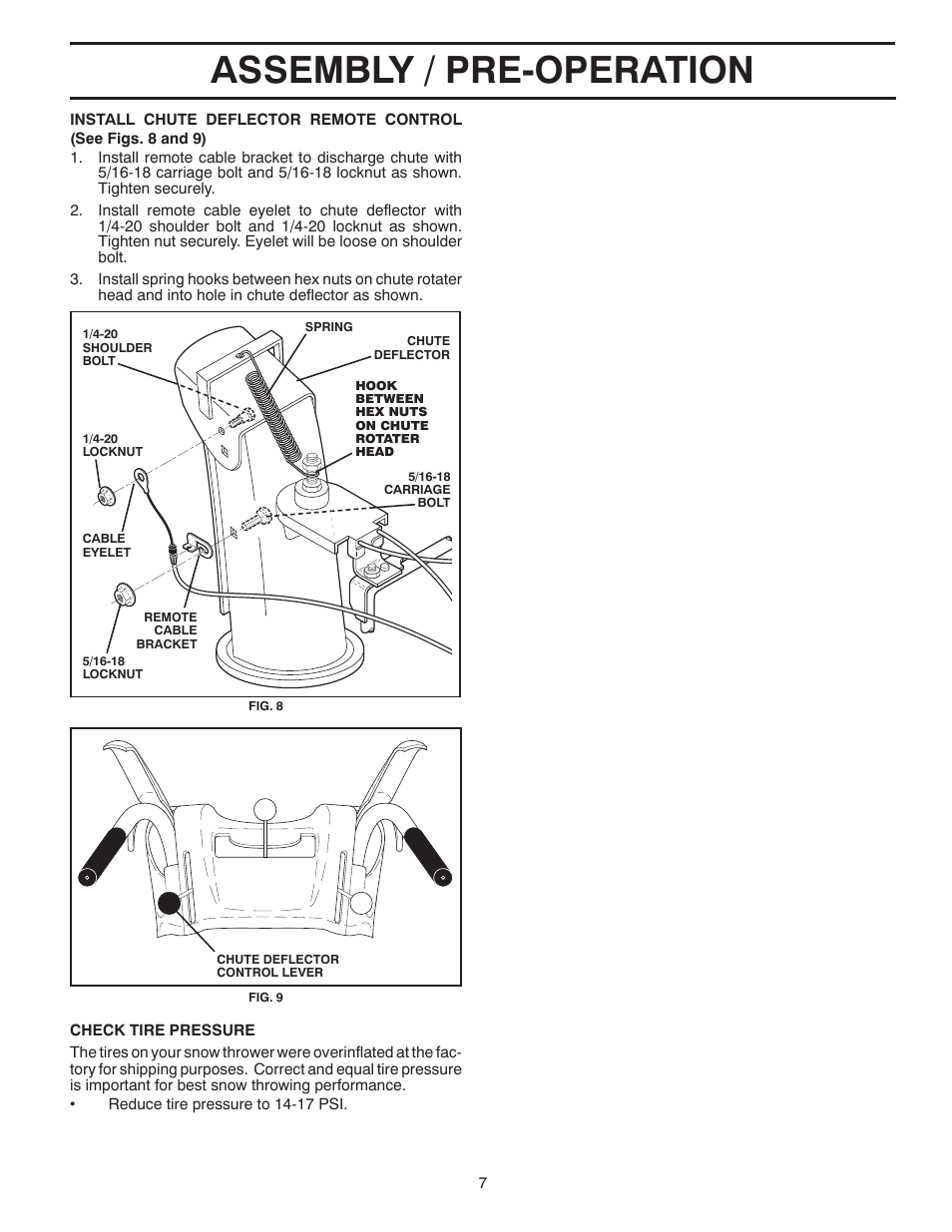 Assembly / pre-operation | Poulan Pro PP1150ES SNOW THROWER User Manual | Page 7 / 40