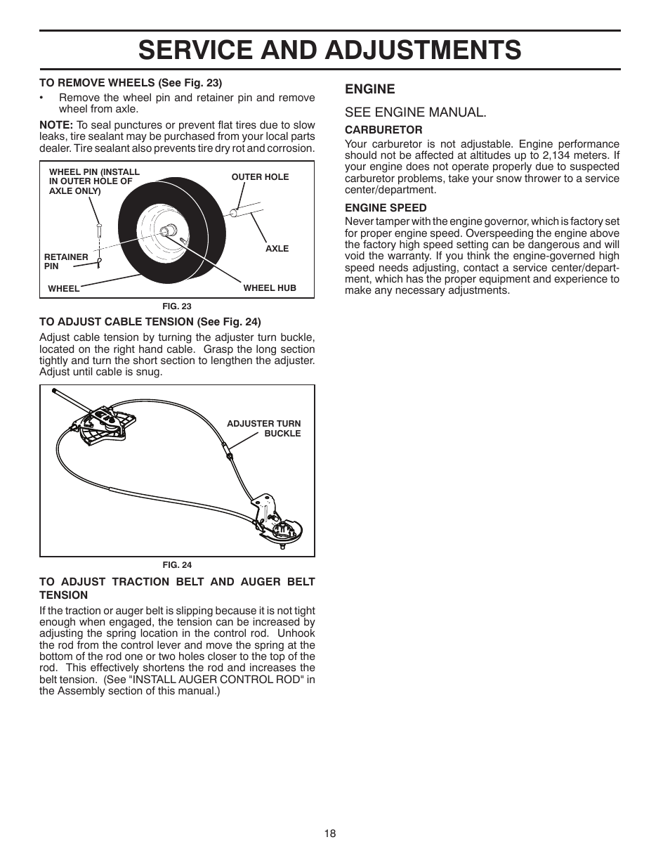 Service and adjustments | Poulan Pro PR18530ES SNOW THROWER User Manual | Page 18 / 44