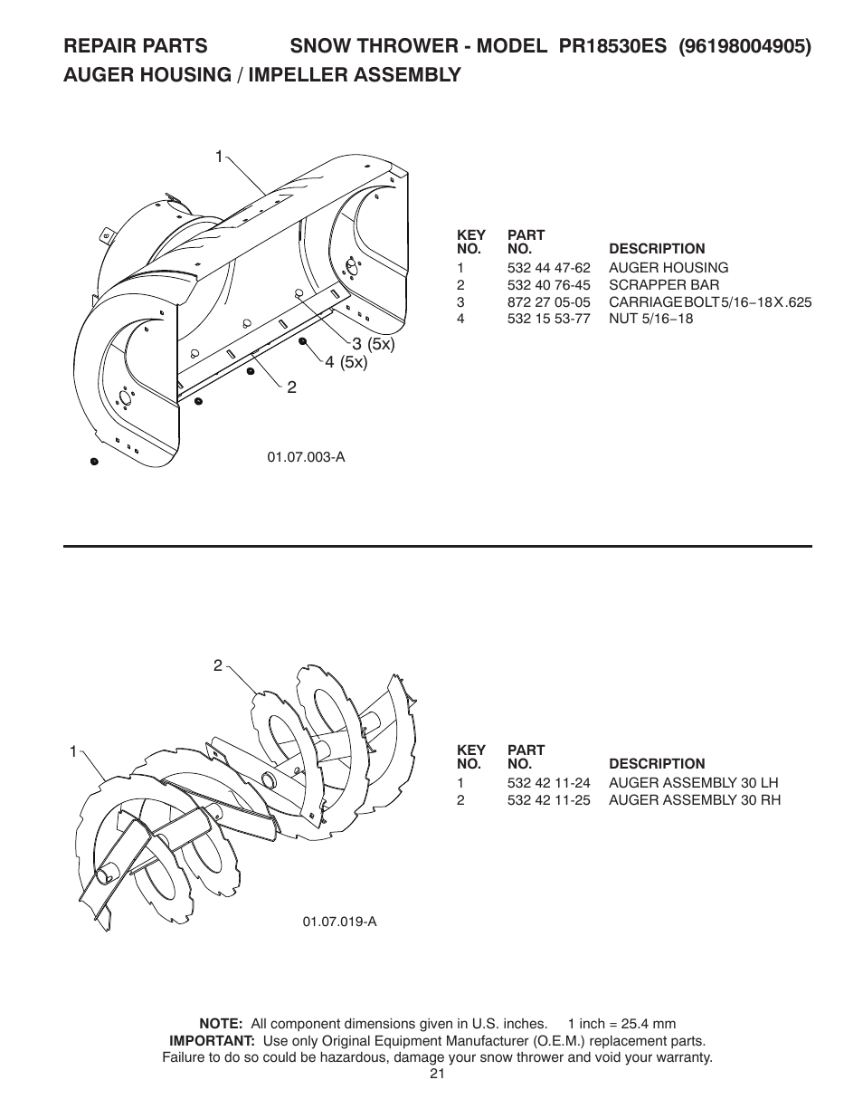 Poulan Pro PR18530ES SNOW THROWER User Manual | Page 21 / 44