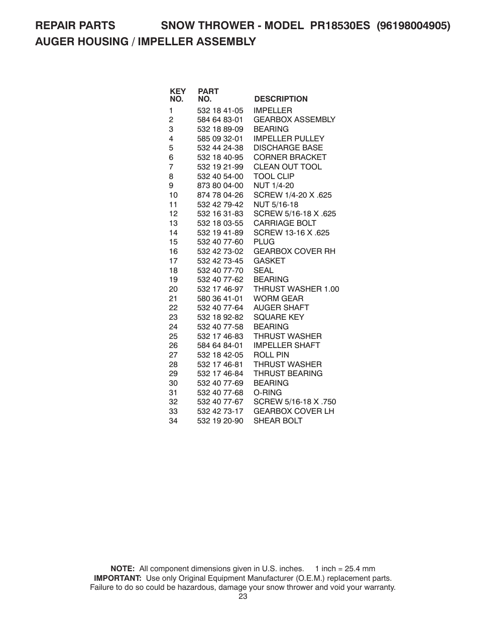 Poulan Pro PR18530ES SNOW THROWER User Manual | Page 23 / 44