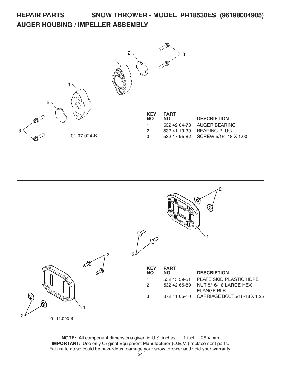 Poulan Pro PR18530ES SNOW THROWER User Manual | Page 24 / 44