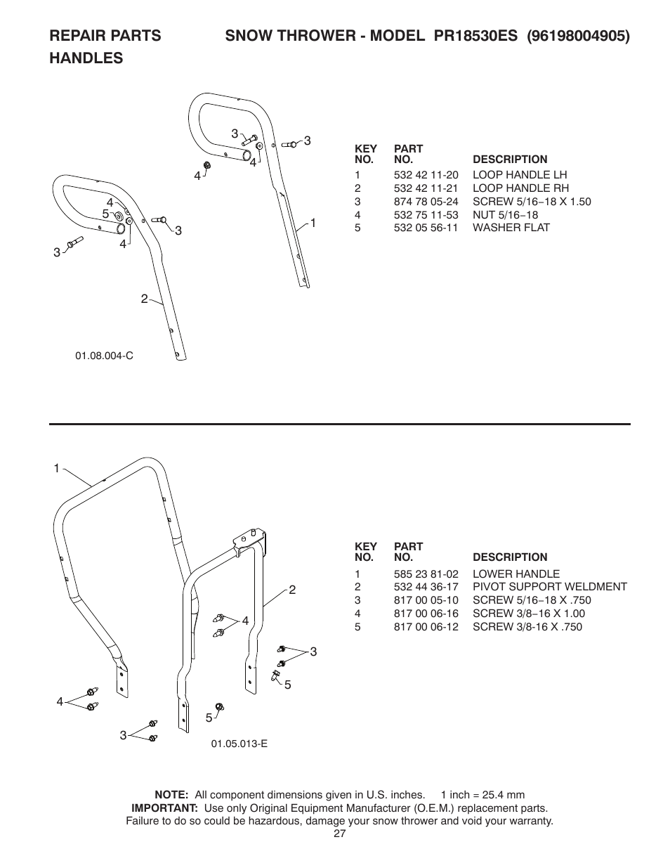 Poulan Pro PR18530ES SNOW THROWER User Manual | Page 27 / 44