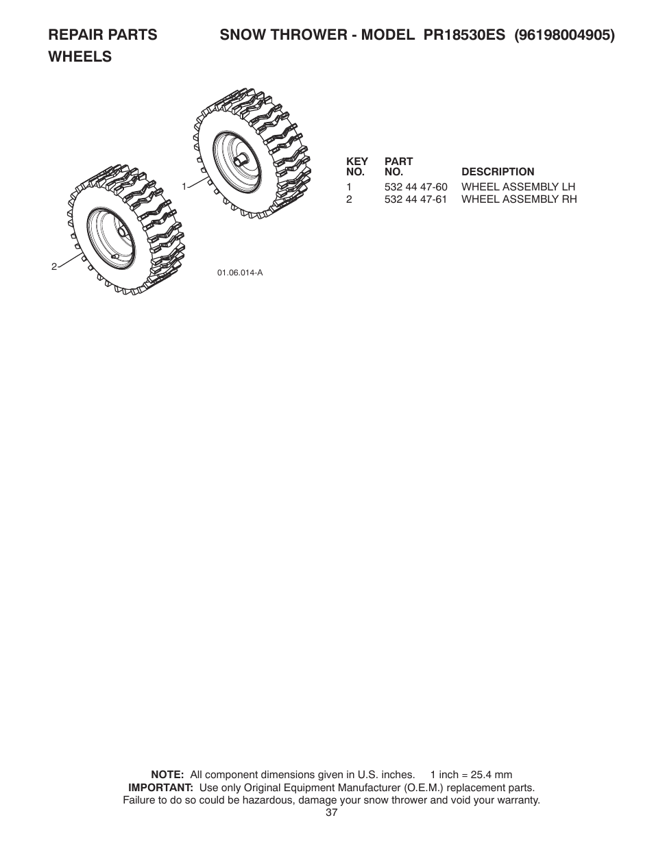 Poulan Pro PR18530ES SNOW THROWER User Manual | Page 37 / 44