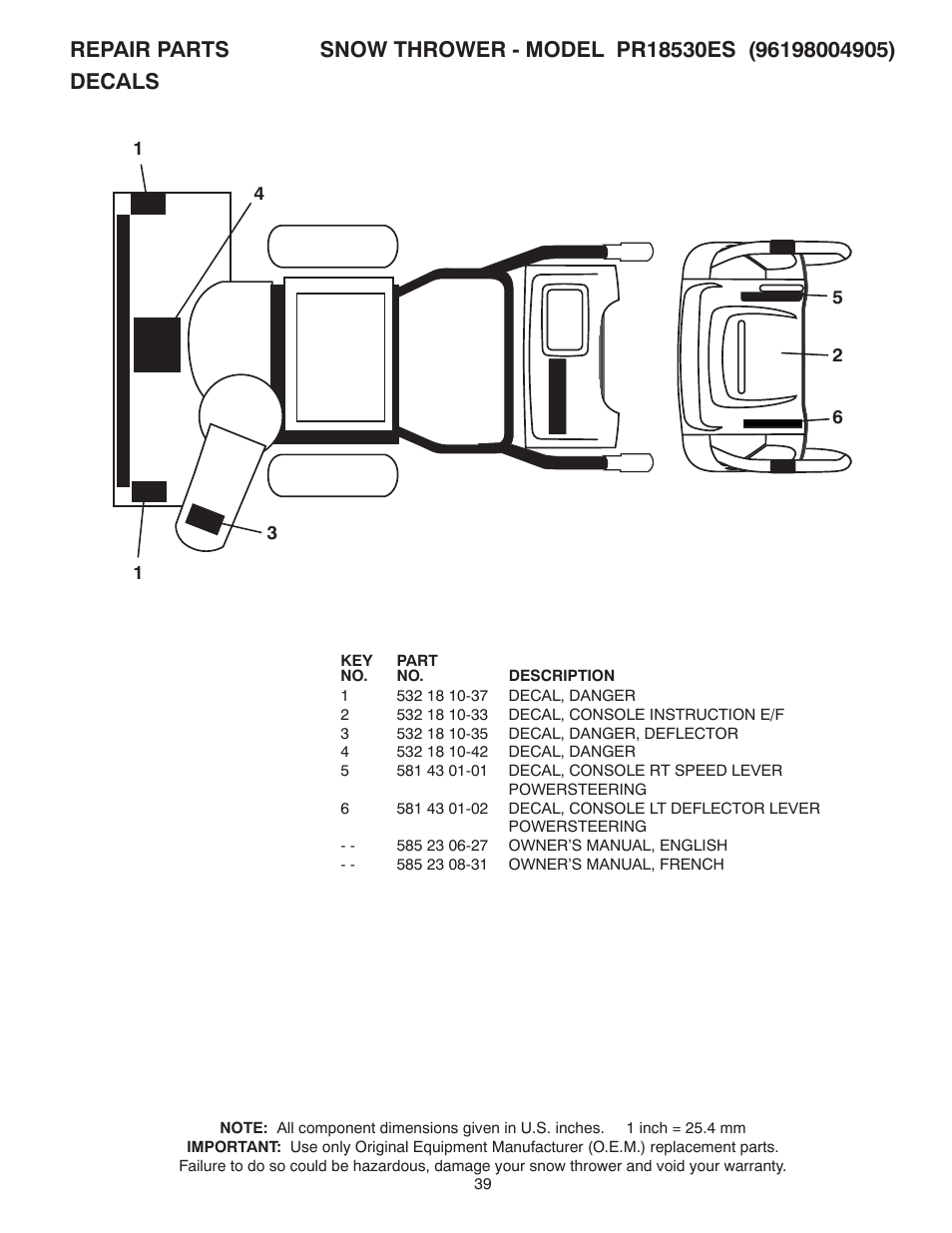 Poulan Pro PR18530ES SNOW THROWER User Manual | Page 39 / 44