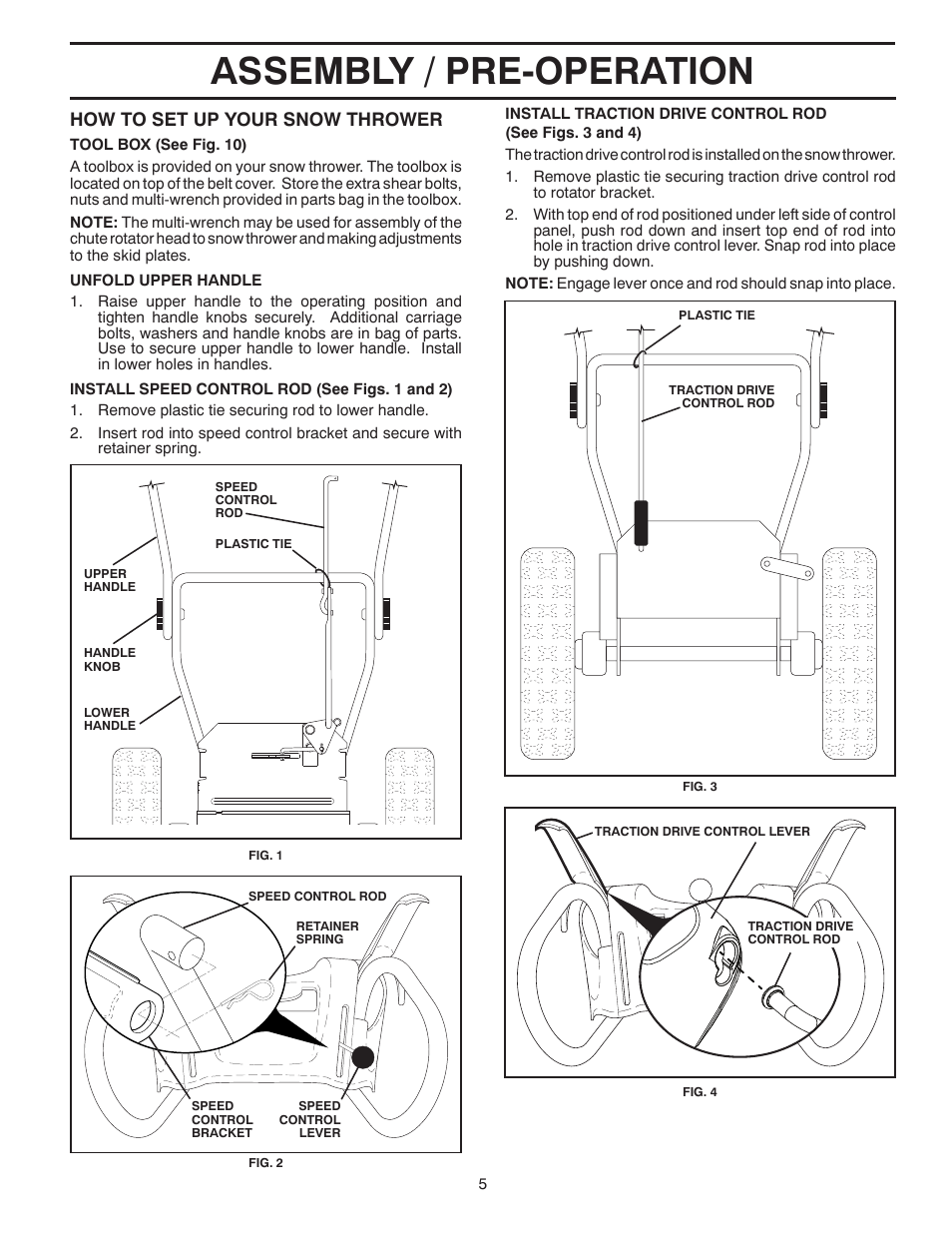 Assembly / pre-operation, How to set up your snow thrower | Poulan Pro PR18530ES SNOW THROWER User Manual | Page 5 / 44