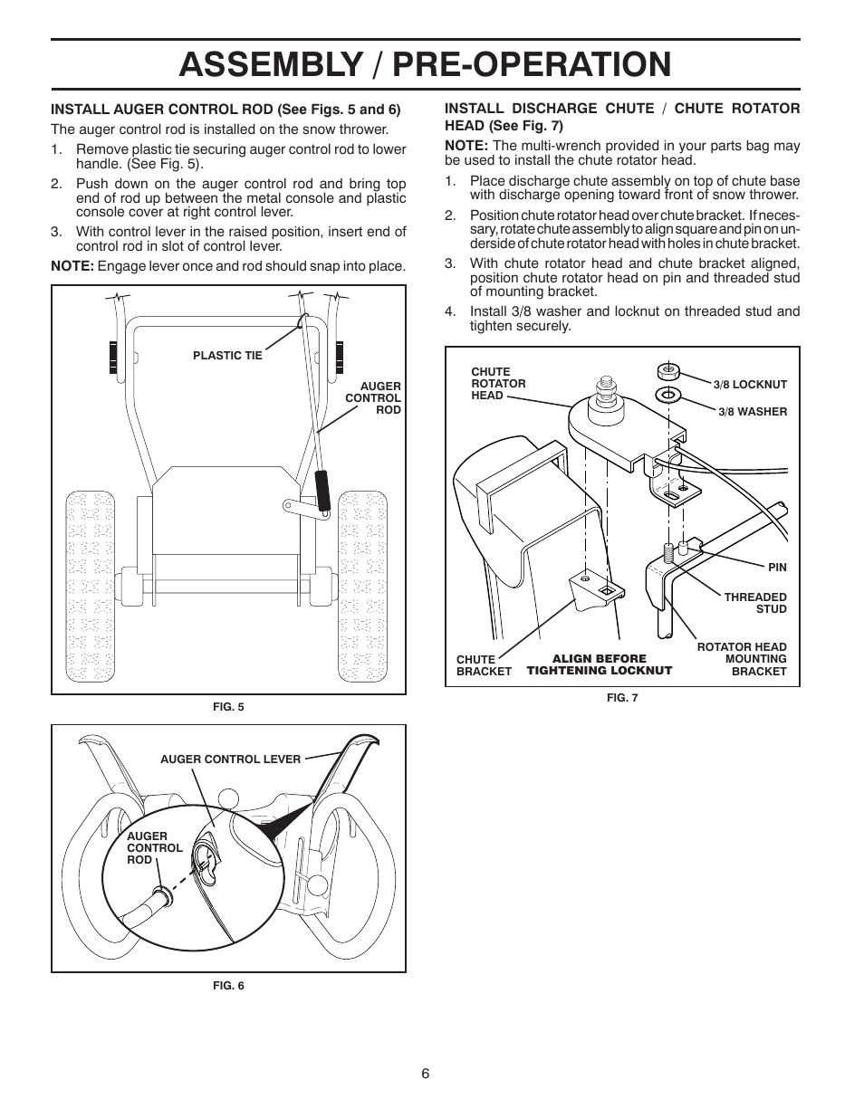 Assembly / pre-operation | Poulan Pro PR18530ES SNOW THROWER User Manual | Page 6 / 44