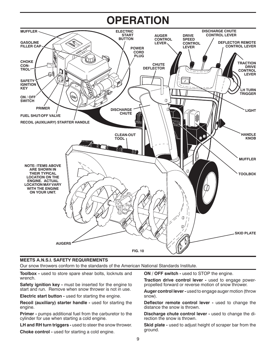 Operation | Poulan Pro PR18530ES SNOW THROWER User Manual | Page 9 / 44