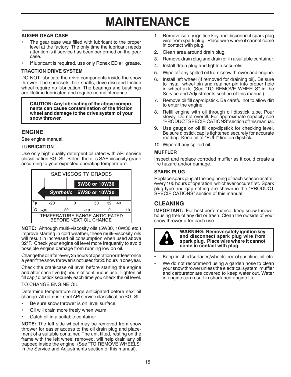 Maintenance | Poulan Pro 961980057 SNOW THROWER User Manual | Page 15 / 40