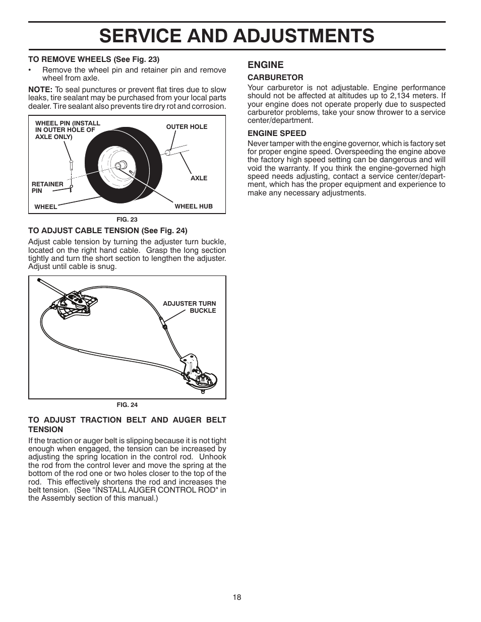 Service and adjustments | Poulan Pro 961980057 SNOW THROWER User Manual | Page 18 / 40