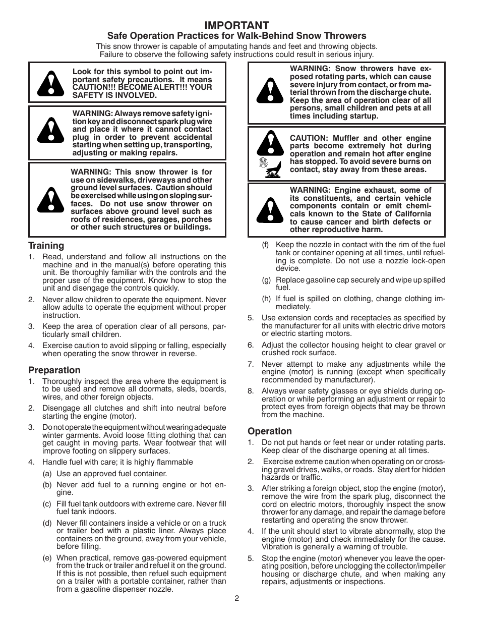 Important | Poulan Pro 961980057 SNOW THROWER User Manual | Page 2 / 40