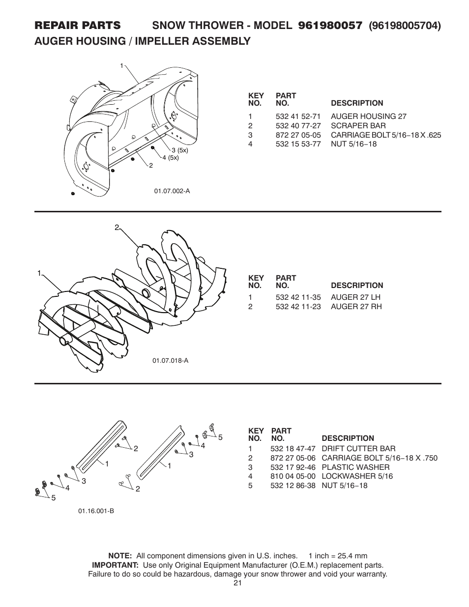 Poulan Pro 961980057 SNOW THROWER User Manual | Page 21 / 40