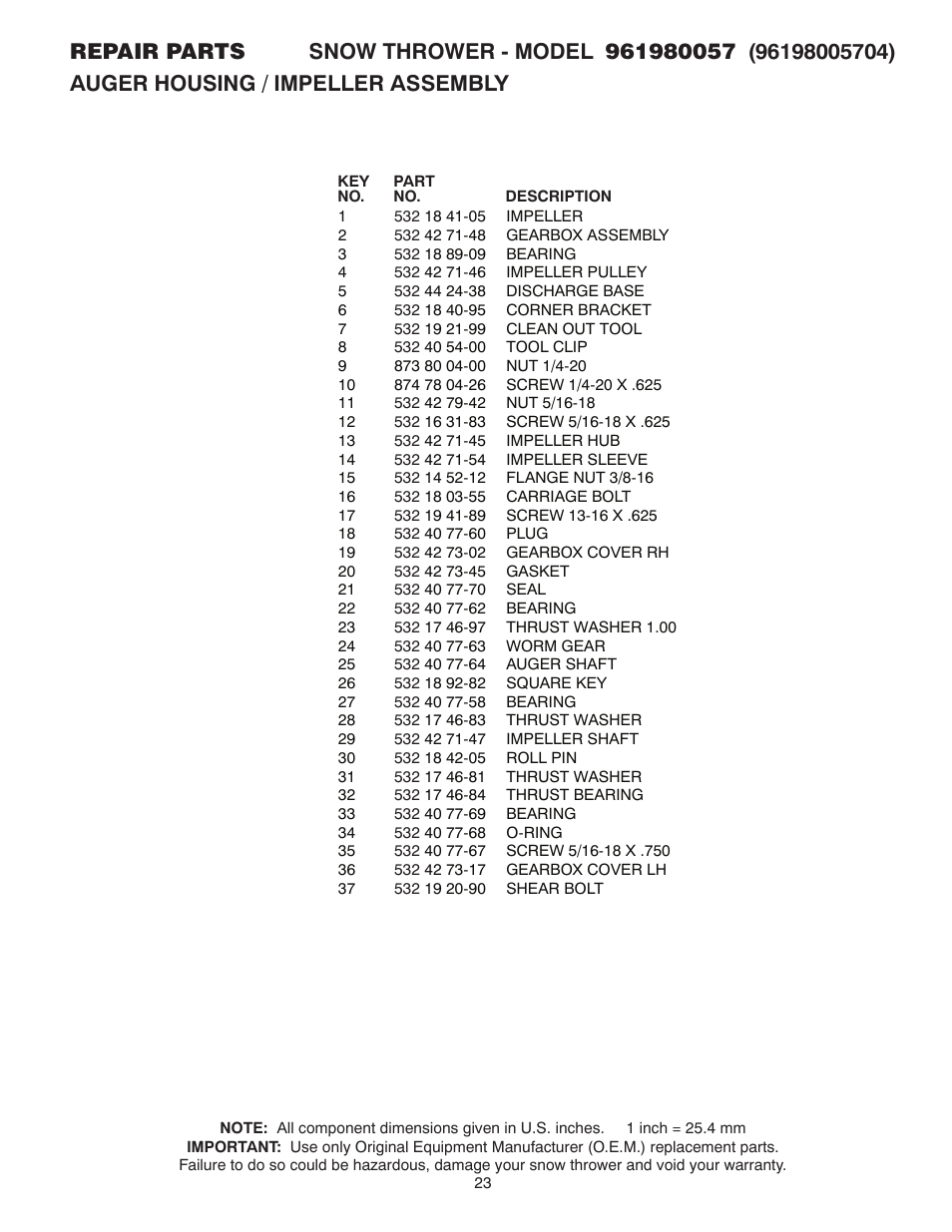 Poulan Pro 961980057 SNOW THROWER User Manual | Page 23 / 40