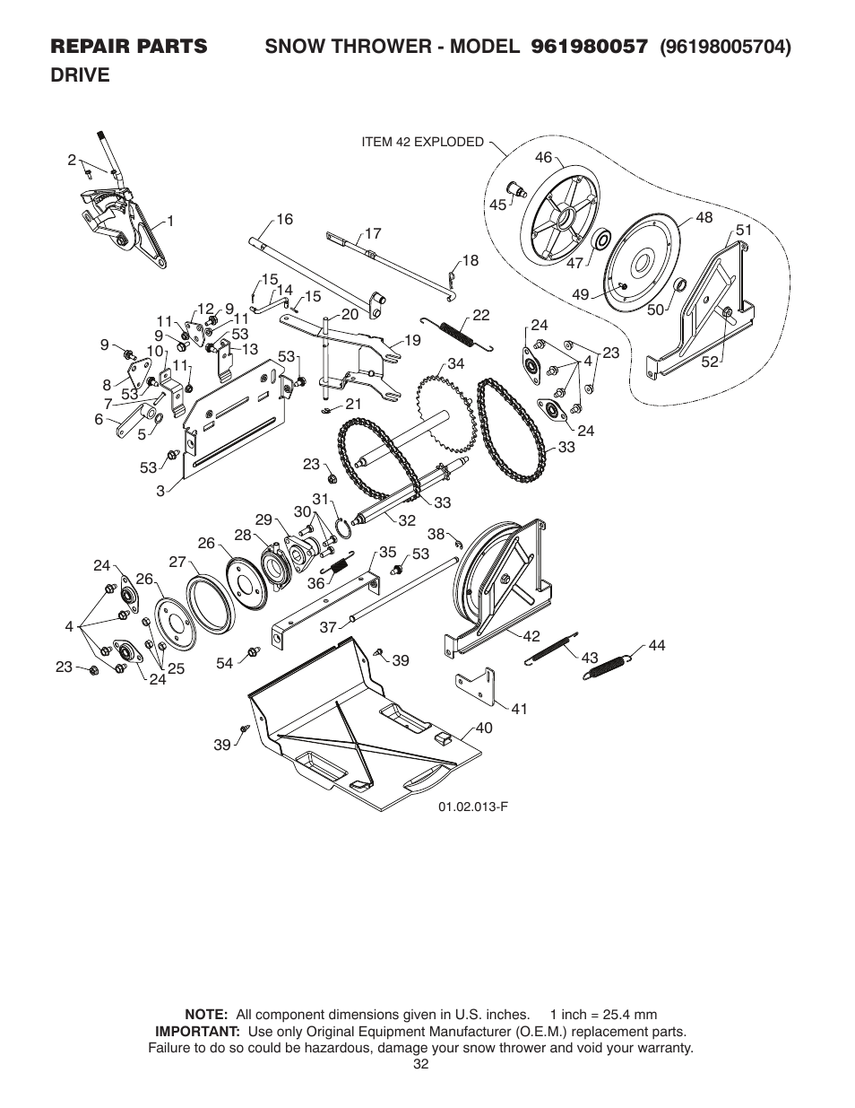 Poulan Pro 961980057 SNOW THROWER User Manual | Page 32 / 40