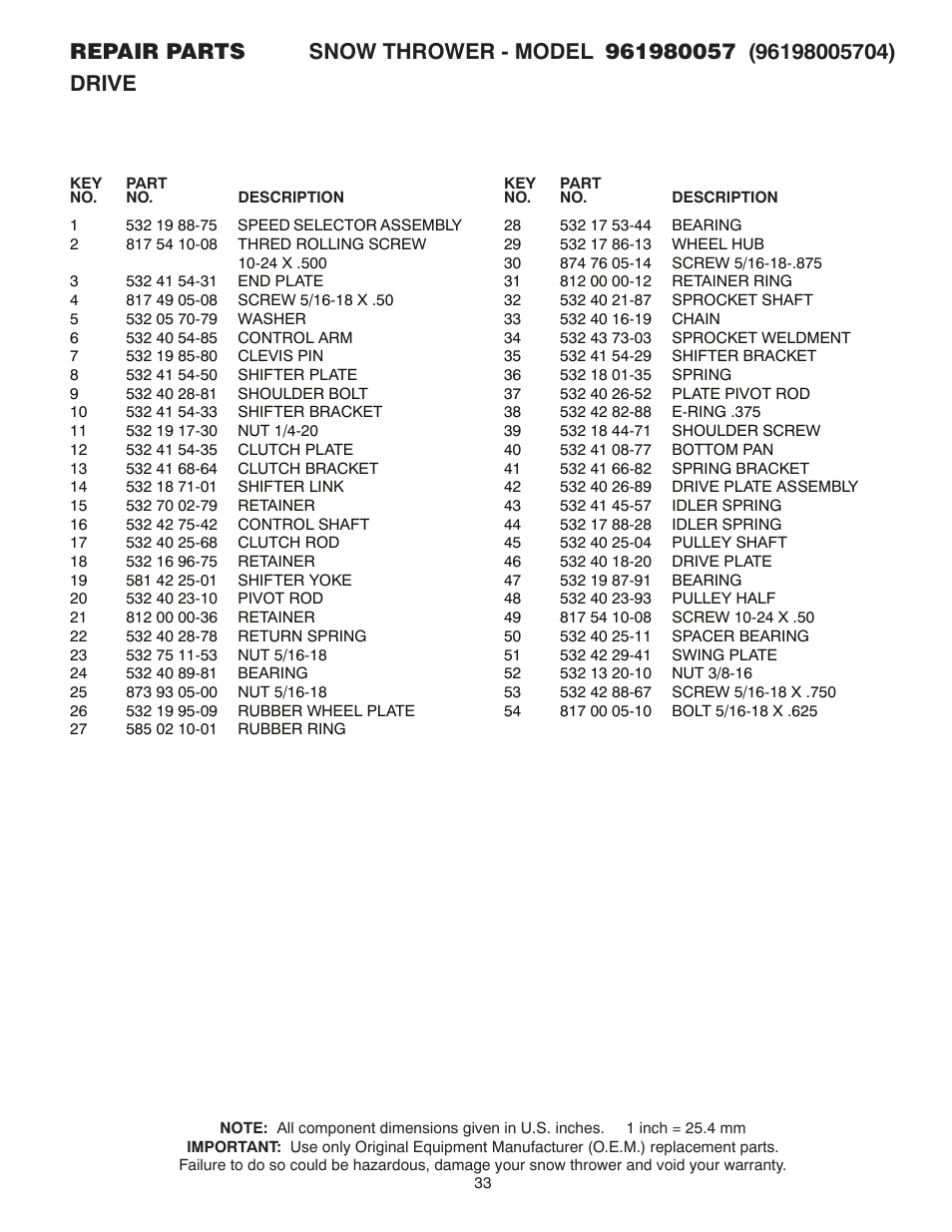 Poulan Pro 961980057 SNOW THROWER User Manual | Page 33 / 40
