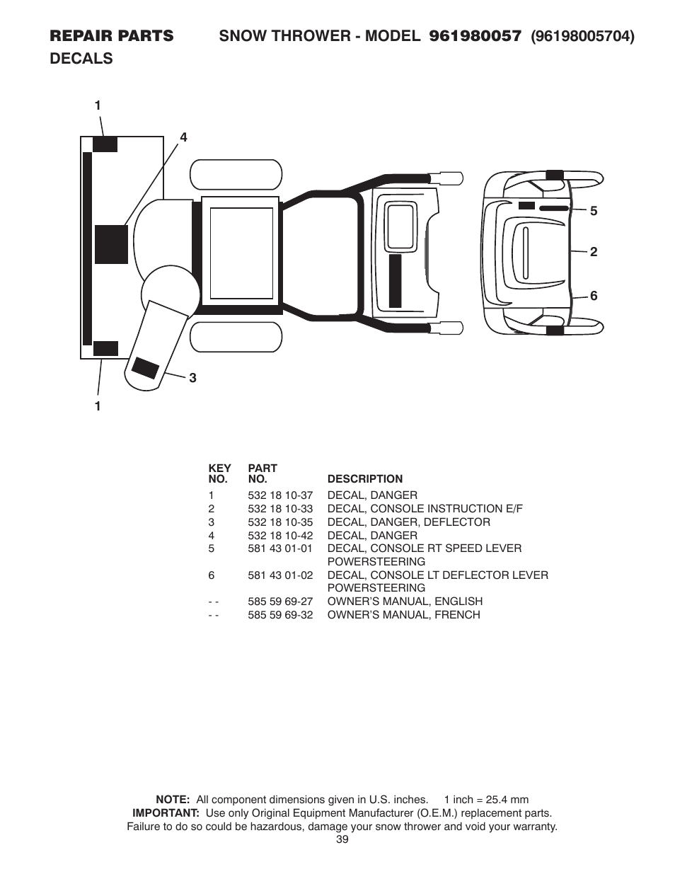 Poulan Pro 961980057 SNOW THROWER User Manual | Page 39 / 40