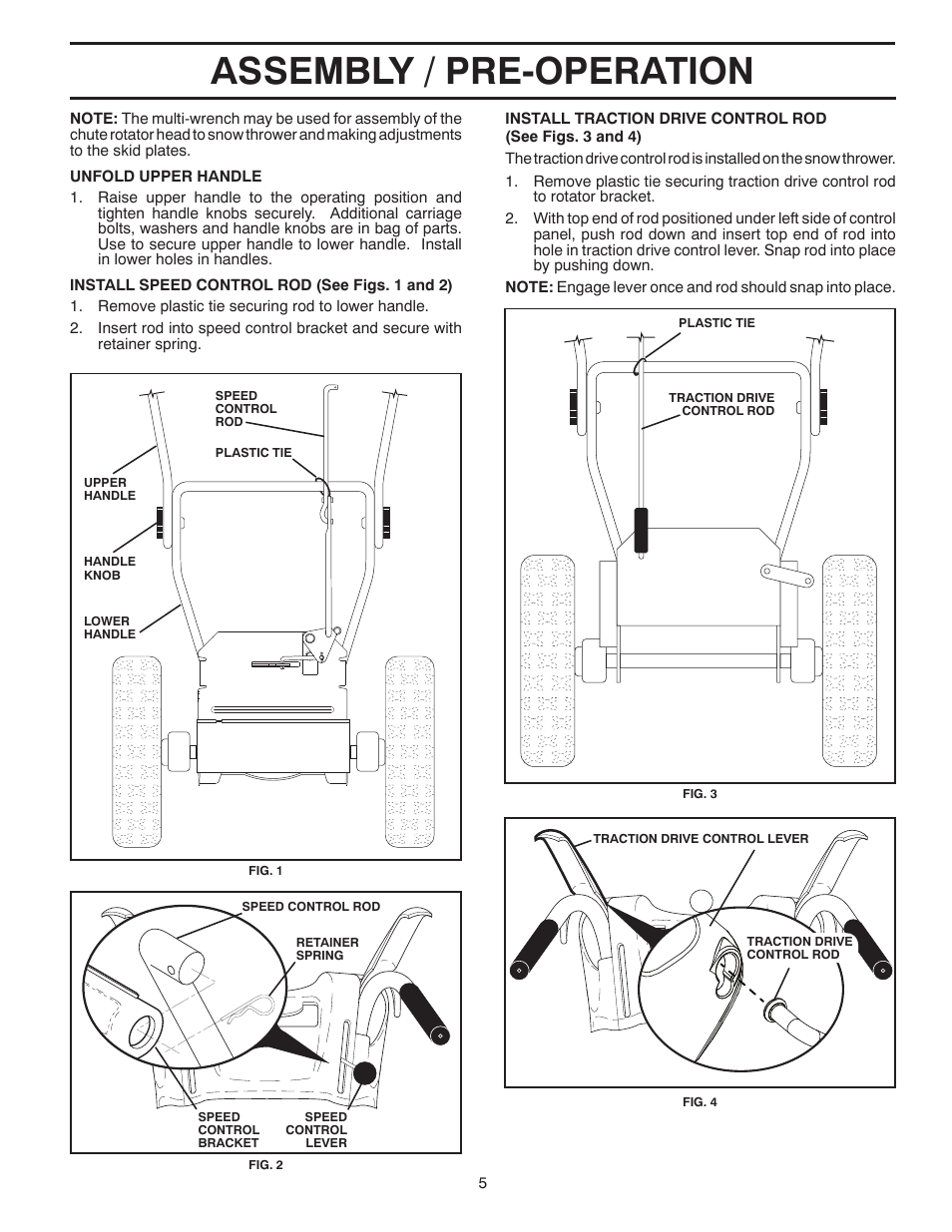 Assembly / pre-operation | Poulan Pro 961980057 SNOW THROWER User Manual | Page 5 / 40