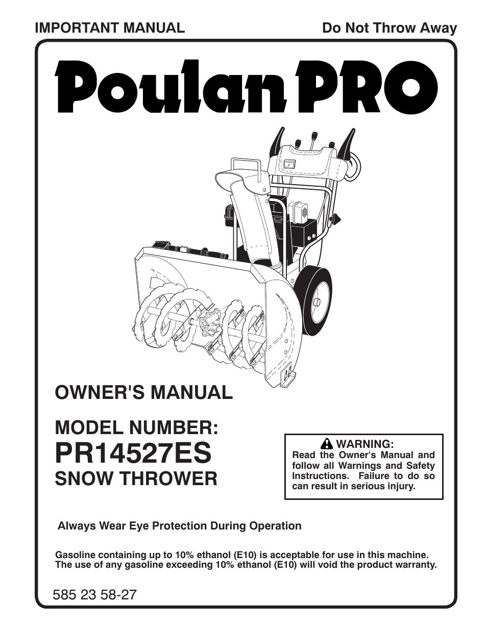 Poulan Pro PR14527ES SNOW THROWER User Manual | 44 pages