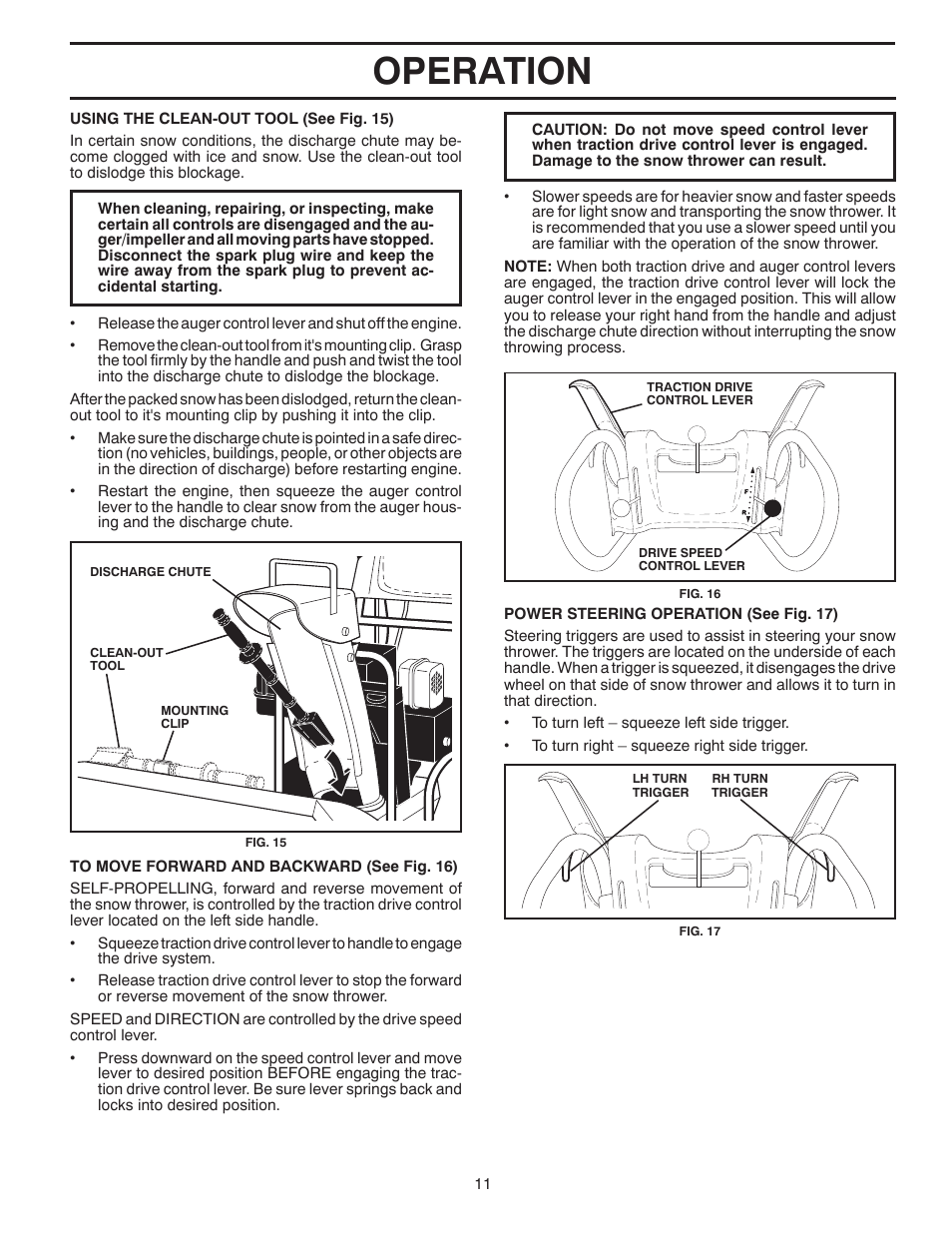 Operation | Poulan Pro PR14527ES SNOW THROWER User Manual | Page 11 / 44