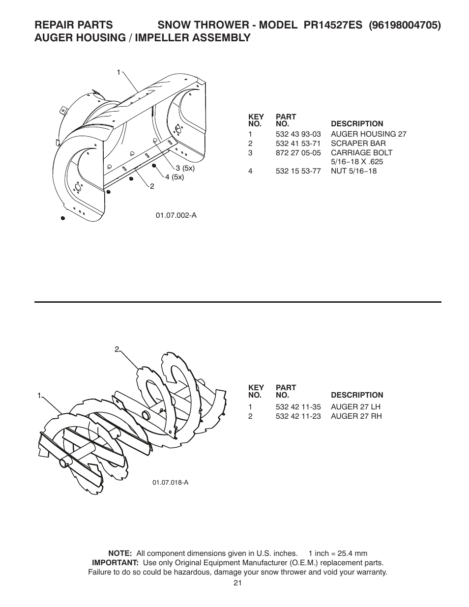 Poulan Pro PR14527ES SNOW THROWER User Manual | Page 21 / 44