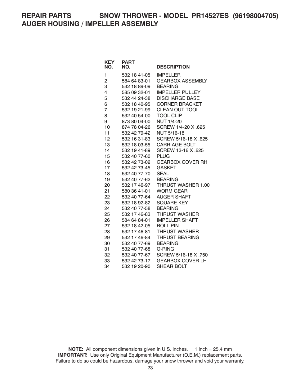 Poulan Pro PR14527ES SNOW THROWER User Manual | Page 23 / 44