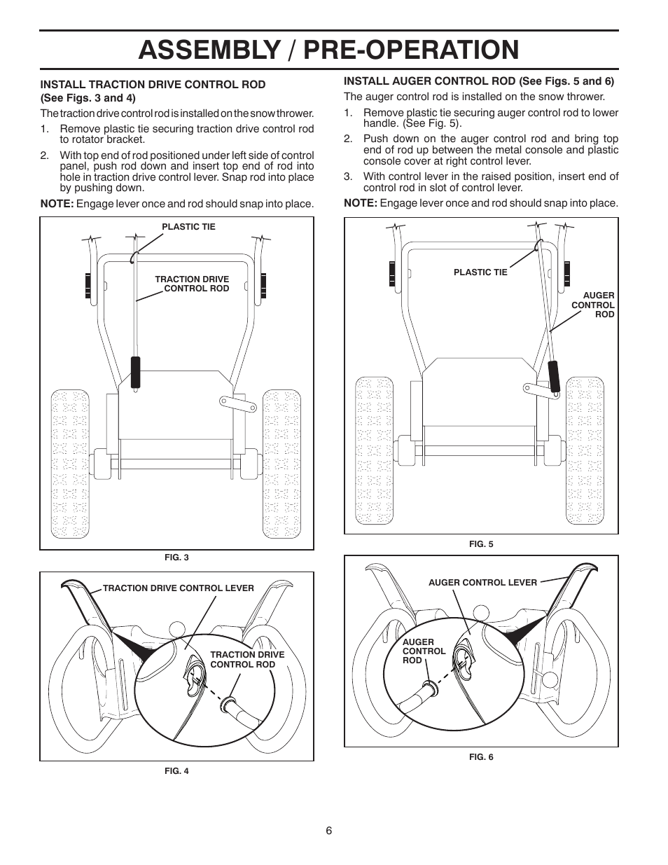 Assembly / pre-operation | Poulan Pro PR14527ES SNOW THROWER User Manual | Page 6 / 44