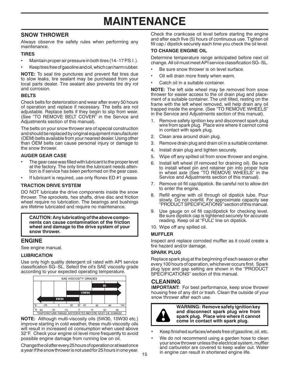 Maintenance | Poulan Pro 961940009 SNOW THROWER User Manual | Page 15 / 44
