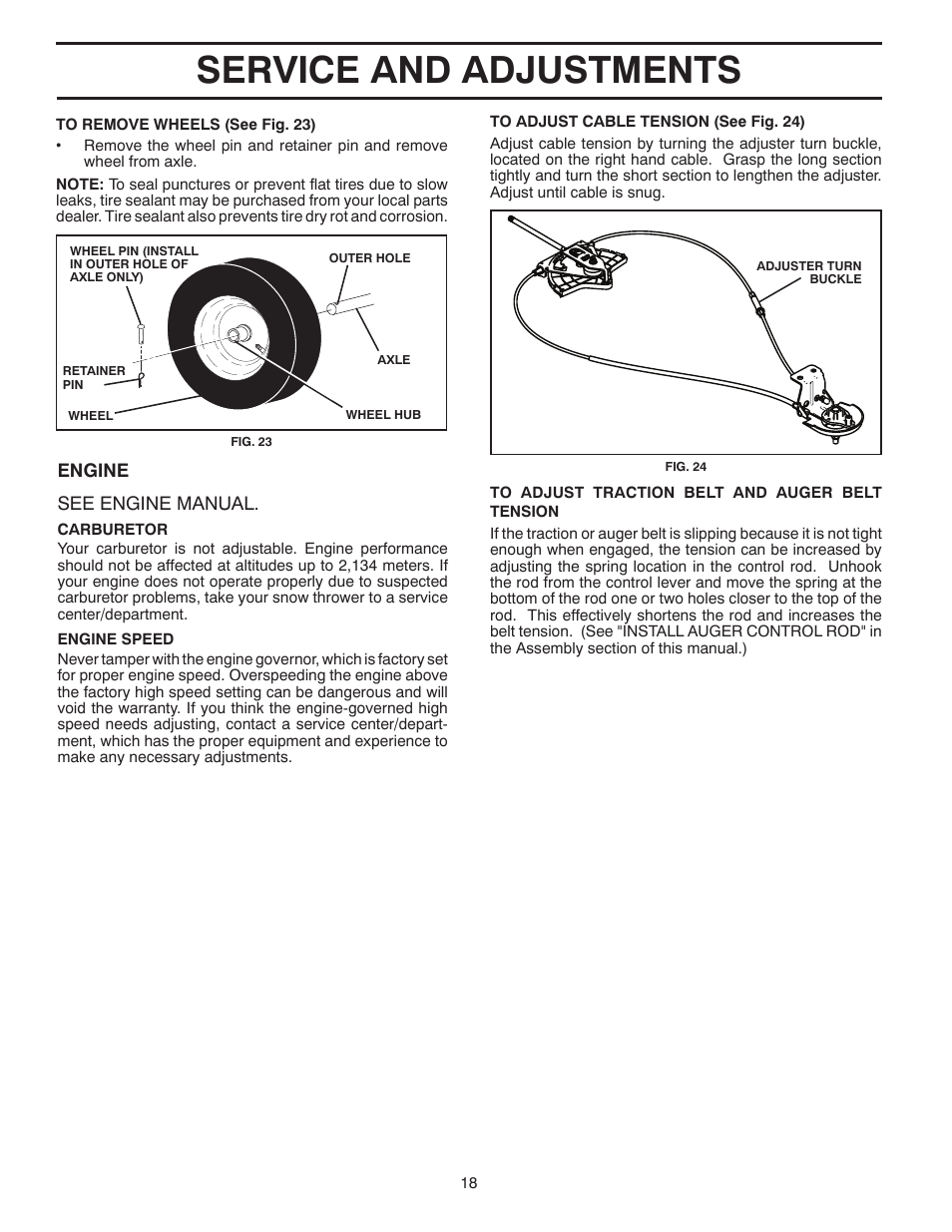 Service and adjustments | Poulan Pro 961940009 SNOW THROWER User Manual | Page 18 / 44