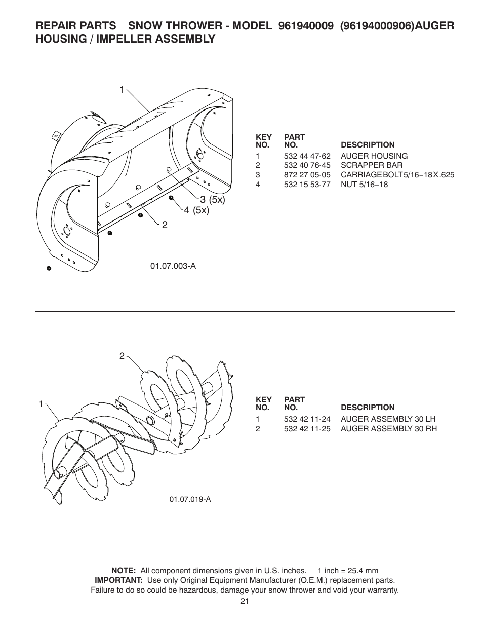 Poulan Pro 961940009 SNOW THROWER User Manual | Page 21 / 44