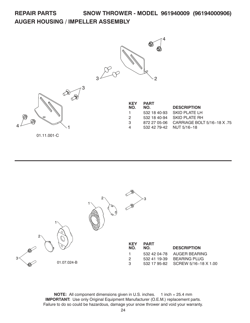 Poulan Pro 961940009 SNOW THROWER User Manual | Page 24 / 44