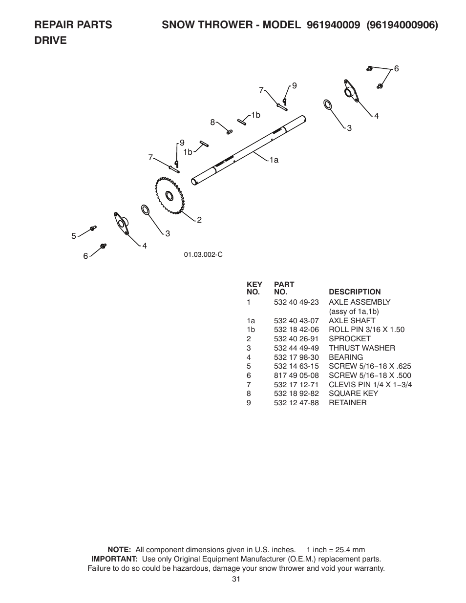 Poulan Pro 961940009 SNOW THROWER User Manual | Page 31 / 44