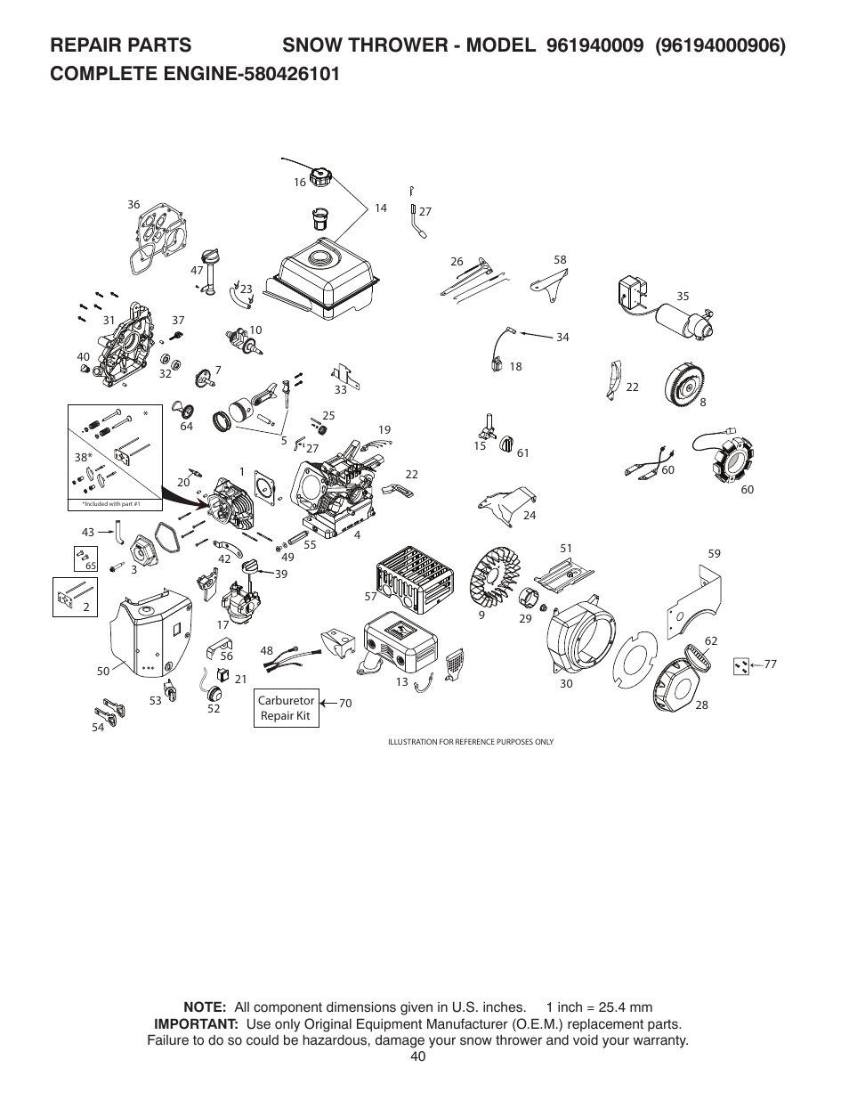 Poulan Pro 961940009 SNOW THROWER User Manual | Page 40 / 44