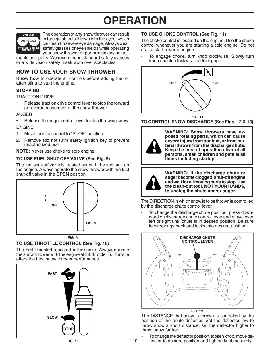Operation | Poulan Pro PR524 SNOW THROWER User Manual | Page 10 / 32