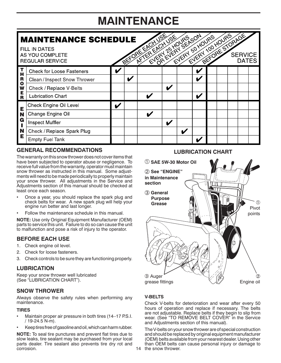 Maintenance | Poulan Pro PR524 SNOW THROWER User Manual | Page 14 / 32