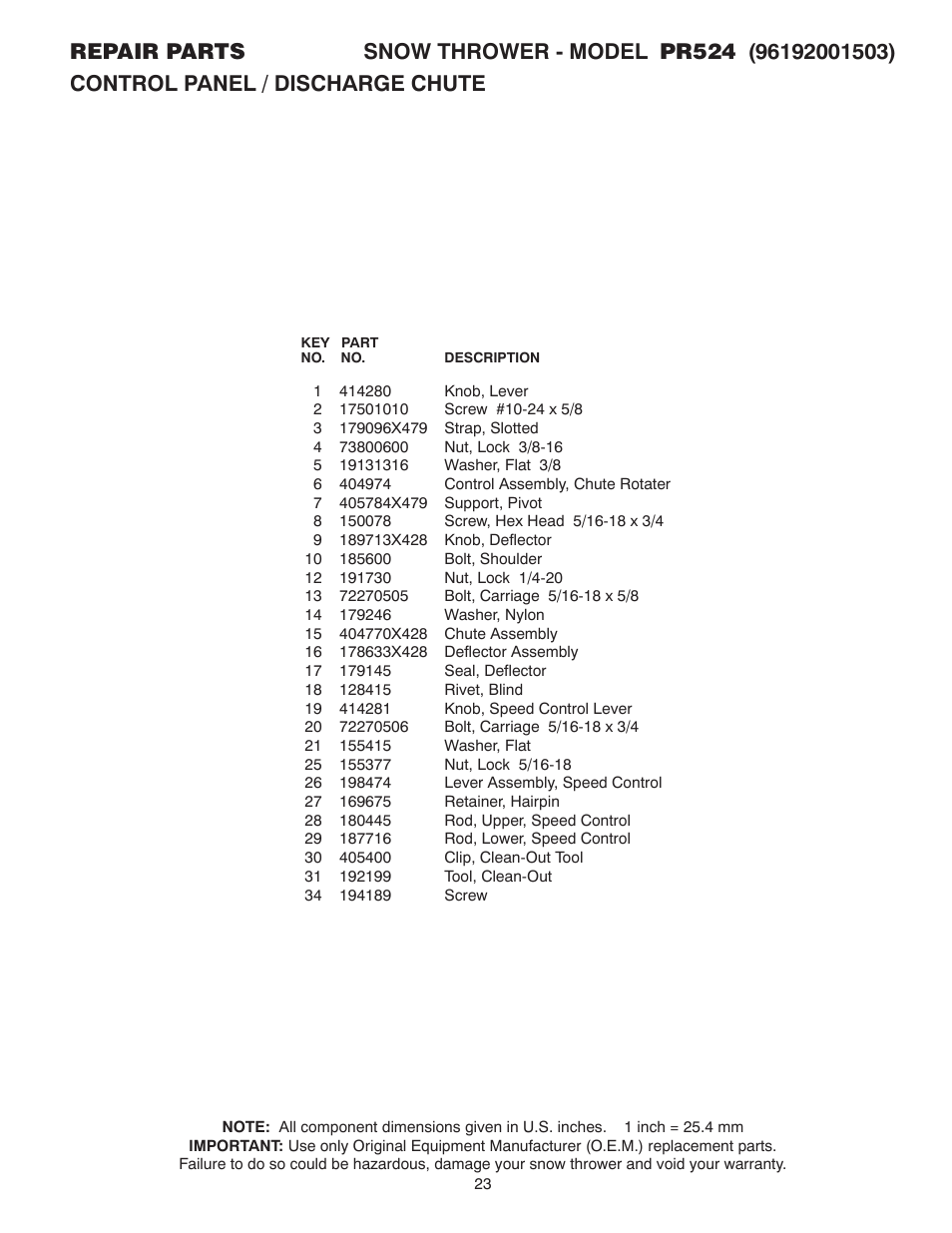 Poulan Pro PR524 SNOW THROWER User Manual | Page 23 / 32