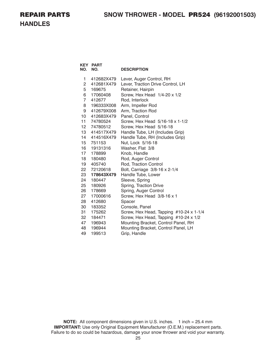 Poulan Pro PR524 SNOW THROWER User Manual | Page 25 / 32
