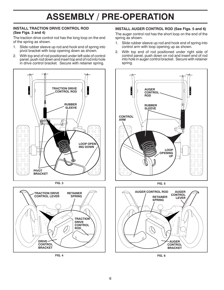 Assembly / pre-operation | Poulan Pro PR524 SNOW THROWER User Manual | Page 6 / 32