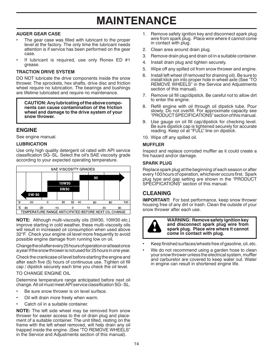 Maintenance | Poulan Pro PR8527ES SNOW THROWER User Manual | Page 14 / 32