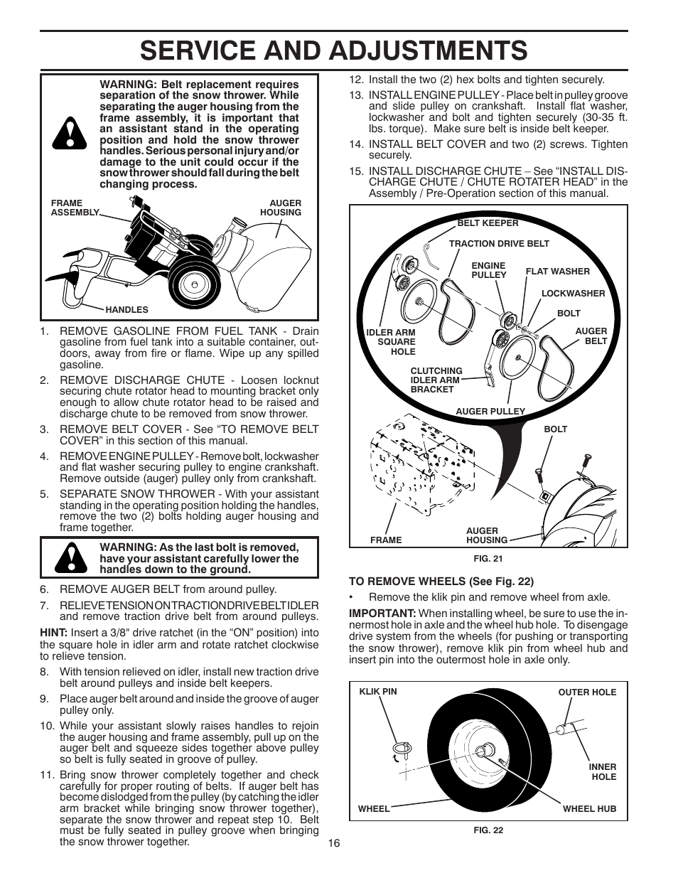 Service and adjustments | Poulan Pro PR8527ES SNOW THROWER User Manual | Page 16 / 32