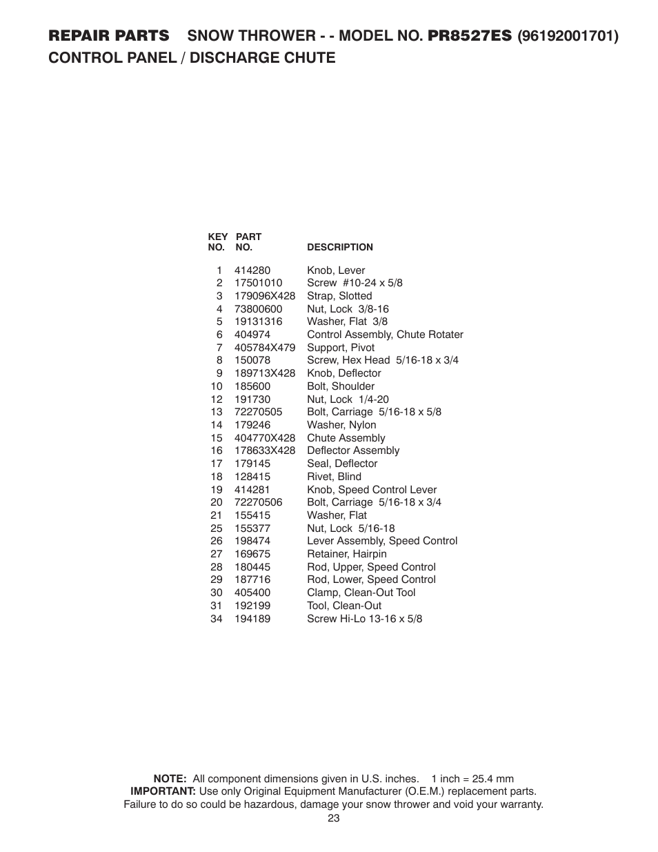 Poulan Pro PR8527ES SNOW THROWER User Manual | Page 23 / 32