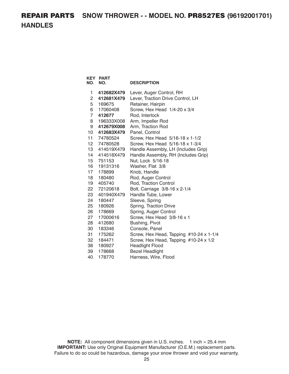 Poulan Pro PR8527ES SNOW THROWER User Manual | Page 25 / 32