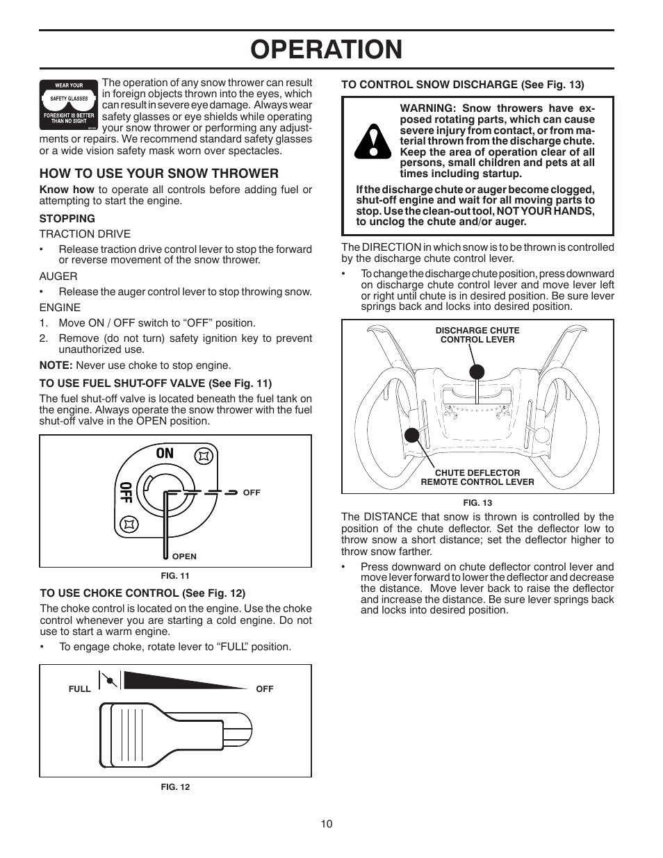 Operation | Poulan Pro PP291E30 SNOW THROWER User Manual | Page 10 / 40