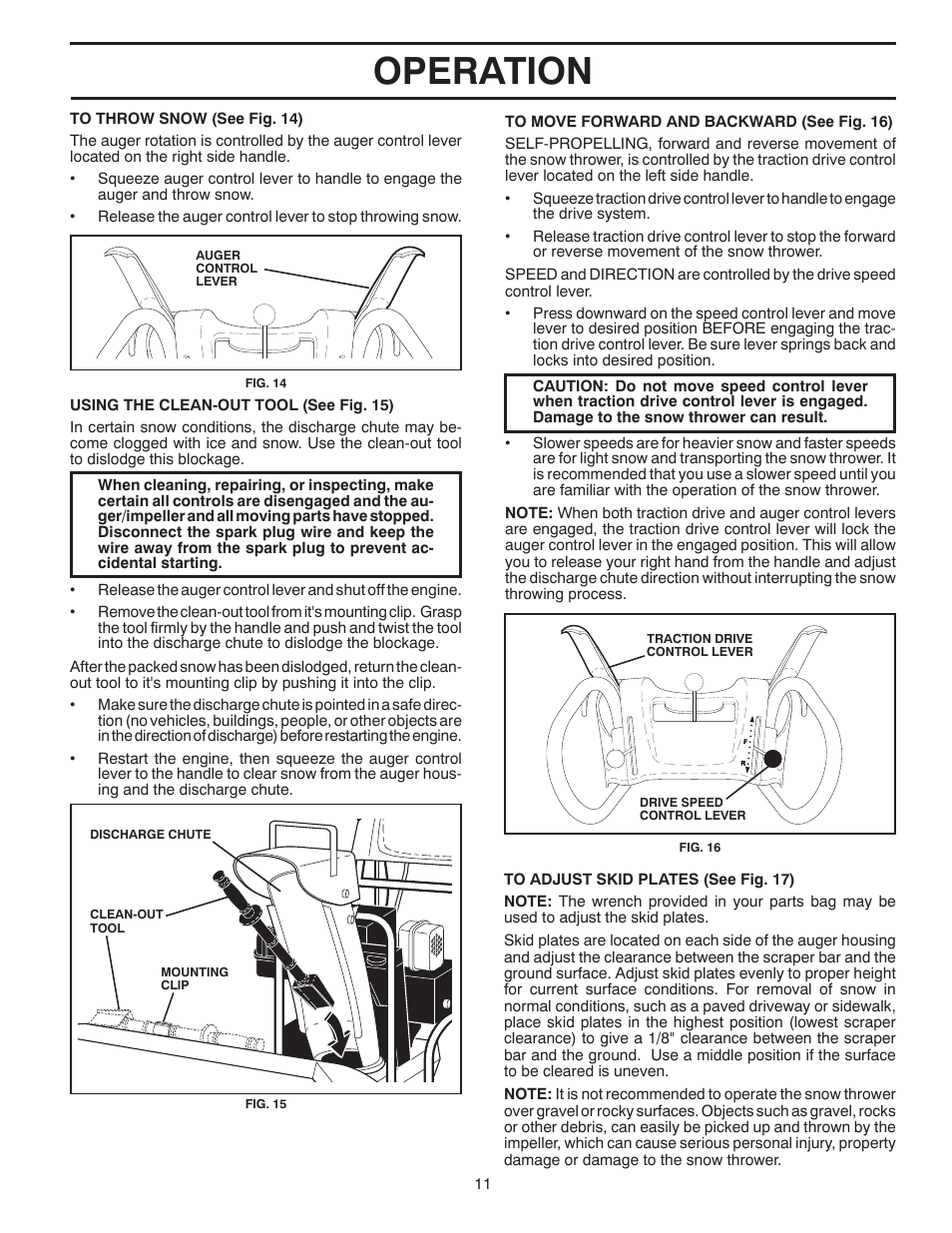 Operation | Poulan Pro PP291E30 SNOW THROWER User Manual | Page 11 / 40