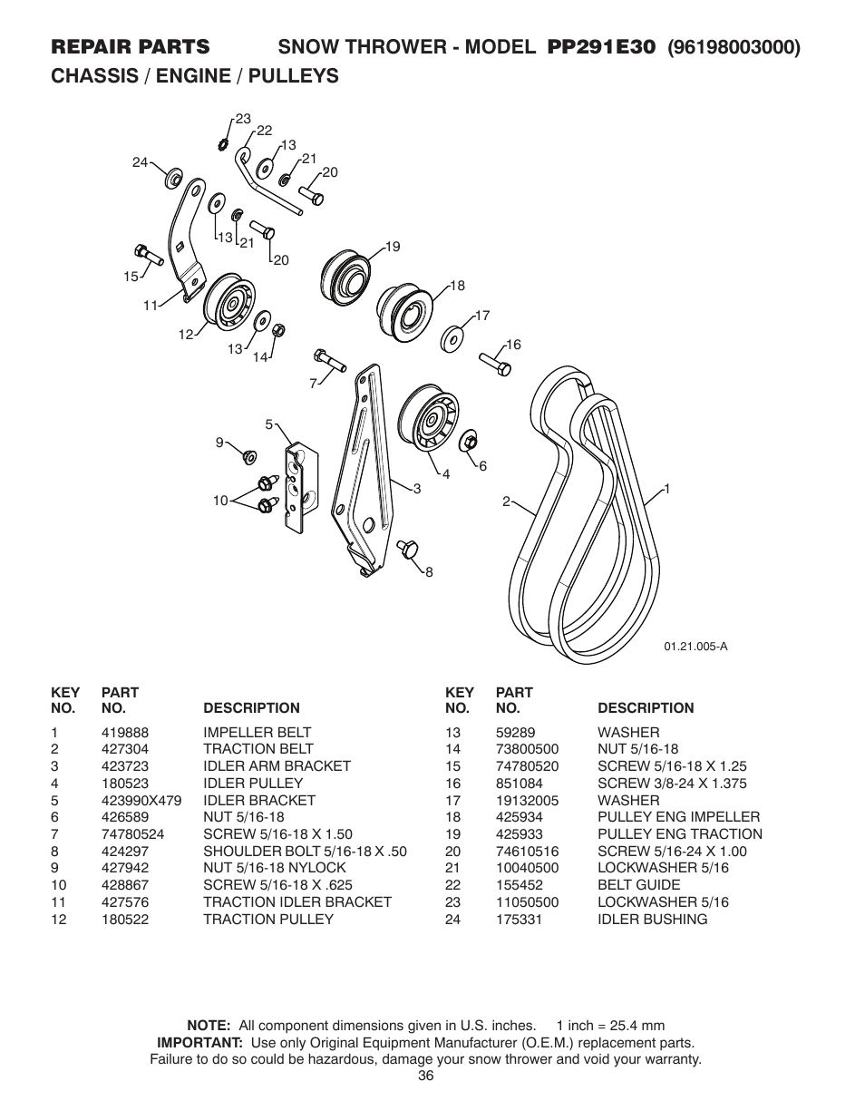 Poulan Pro PP291E30 SNOW THROWER User Manual | Page 36 / 40