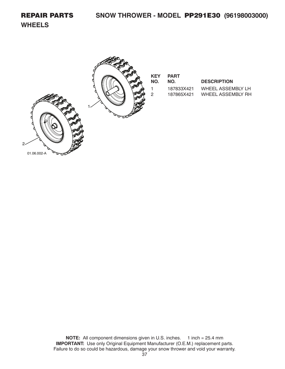 Poulan Pro PP291E30 SNOW THROWER User Manual | Page 37 / 40