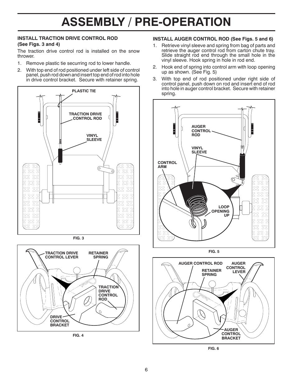 Assembly / pre-operation | Poulan Pro PP291E30 SNOW THROWER User Manual | Page 6 / 40