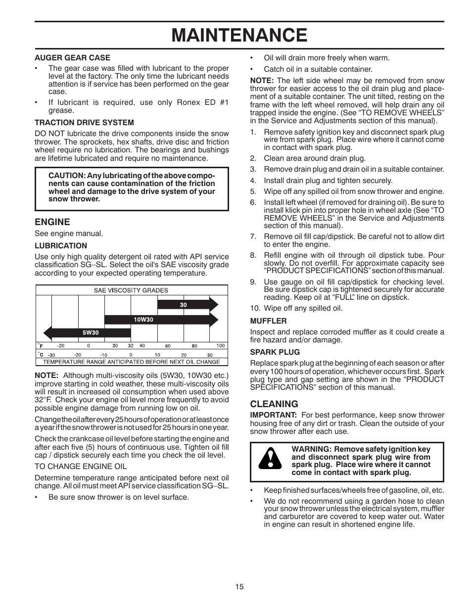 Maintenance | Poulan Pro PP414EPS30 SNOW THROWER User Manual | Page 15 / 44