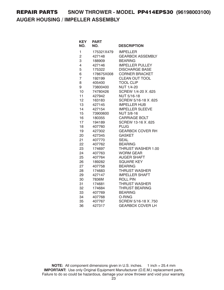 Poulan Pro PP414EPS30 SNOW THROWER User Manual | Page 23 / 44