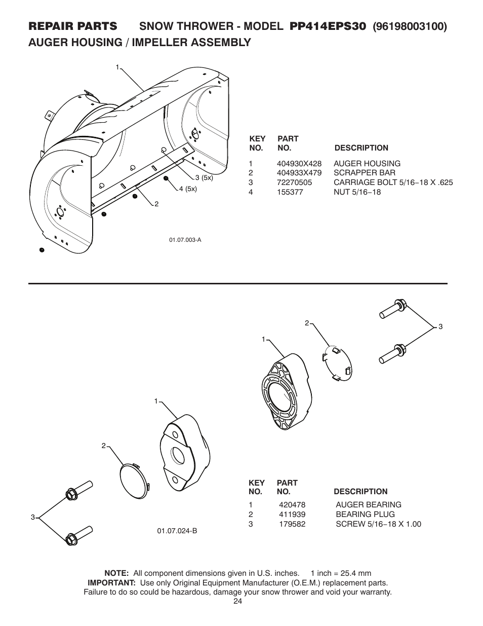 Poulan Pro PP414EPS30 SNOW THROWER User Manual | Page 24 / 44