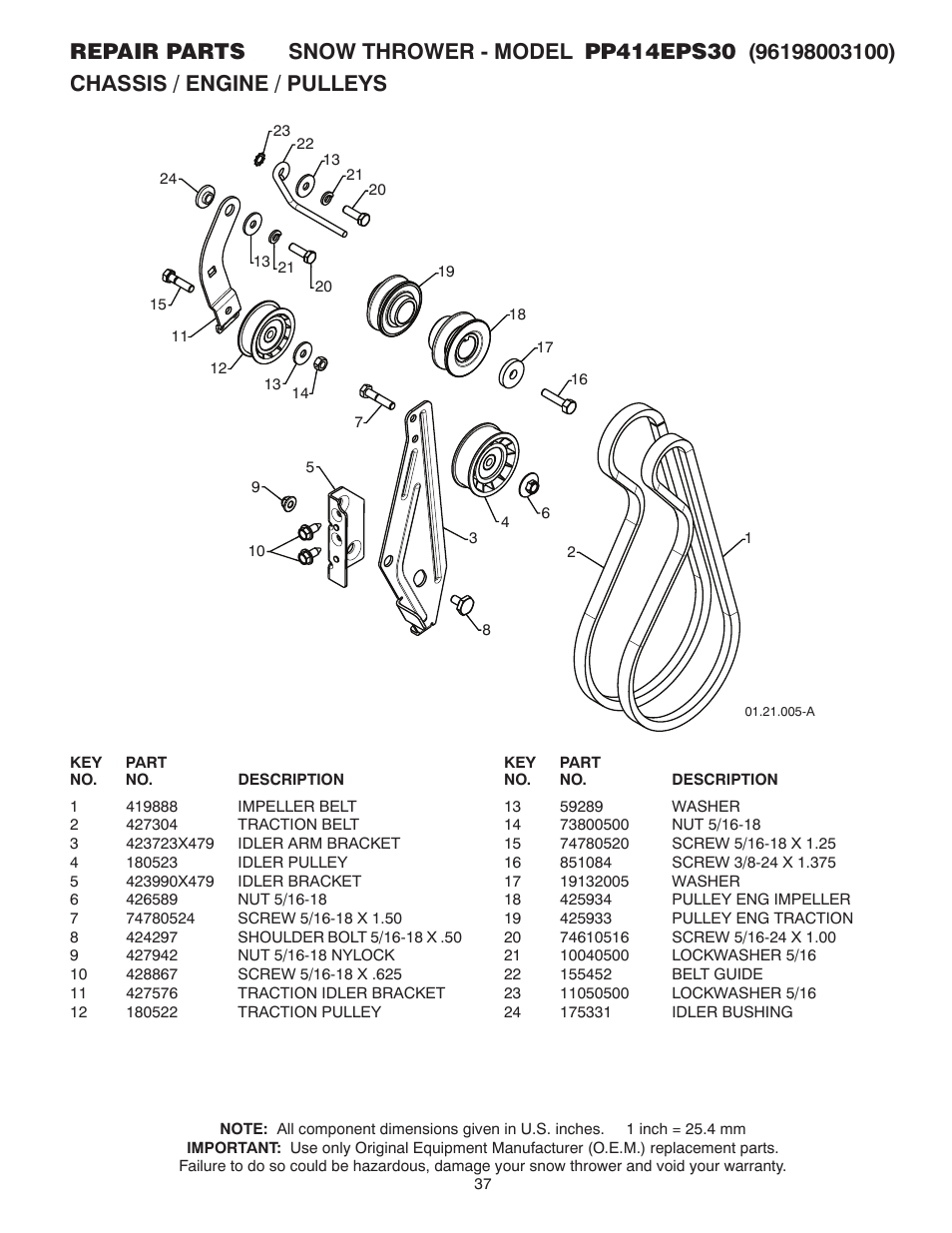 Poulan Pro PP414EPS30 SNOW THROWER User Manual | Page 37 / 44