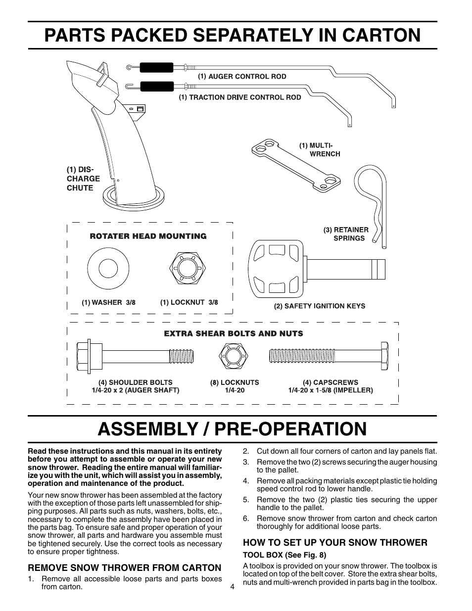 Poulan Pro PR524 SNOW THROWER User Manual | Page 4 / 20